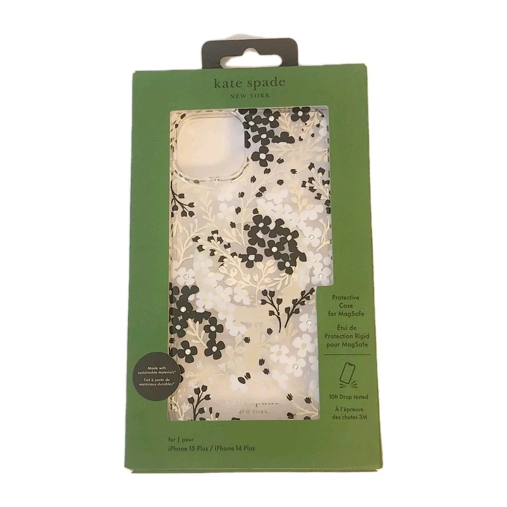 kate spade New York Case for iPhone 15/14 Plus w MagSafe Clear Floral Gold Black